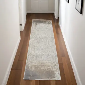 8' Gray and Ivory Abstract Non Skid Runner Rug