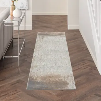 8' Gray and Ivory Abstract Non Skid Runner Rug