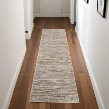 8' Ivory and Gray Abstract Non Skid Runner Rug