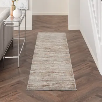 8' Ivory and Gray Abstract Non Skid Runner Rug