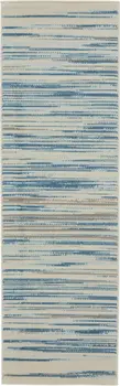 6' Ivory Blue and Gray Striped Non Skid Runner Rug