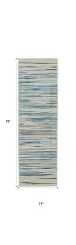 6' Ivory Blue and Gray Striped Non Skid Runner Rug