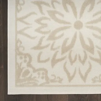 6' Beige and Ivory Floral Non Skid Runner Rug