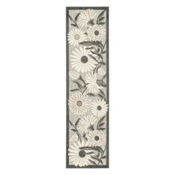 6' Beige And Gray Floral Indoor Outdoor Runner Rug