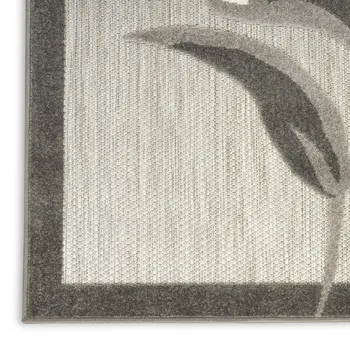 6' Beige And Gray Floral Indoor Outdoor Runner Rug