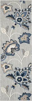 6' Blue And Gray Floral Indoor Outdoor Runner Rug