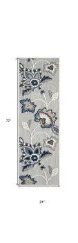 6' Blue And Gray Floral Indoor Outdoor Runner Rug