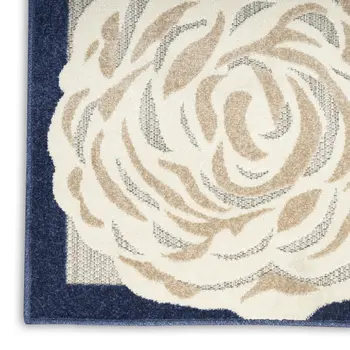 6' Blue And Gray Floral Indoor Outdoor Runner Rug