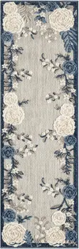 6' Blue And Gray Floral Indoor Outdoor Runner Rug