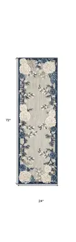 6' Blue And Gray Floral Indoor Outdoor Runner Rug