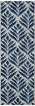 6' Blue And Gray Botanical Leaves Indoor Outdoor Runner Rug