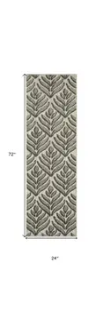 6' Charcoal And Beige Botanical Leaves Indoor Outdoor Runner Rug
