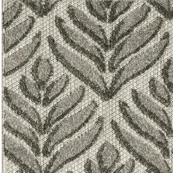 6' Charcoal And Beige Botanical Leaves Indoor Outdoor Runner Rug