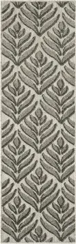 6' Charcoal And Beige Botanical Leaves Indoor Outdoor Runner Rug