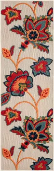 6' Red Beige Blue Orange And Red Floral Indoor Outdoor Runner Rug