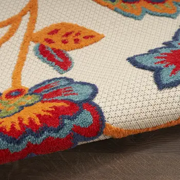 6' Red Beige Blue Orange And Red Floral Indoor Outdoor Runner Rug