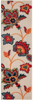 6' Red Beige Blue Orange And Red Floral Indoor Outdoor Runner Rug
