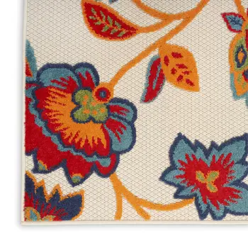 6' Red Beige Blue Orange And Red Floral Indoor Outdoor Runner Rug