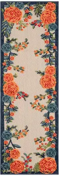 6' Red Beige Blue Orange And Red Floral Indoor Outdoor Runner Rug