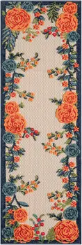 6' Red Beige Blue Orange And Red Floral Indoor Outdoor Runner Rug