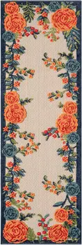 6' Red Beige Blue Orange And Red Floral Indoor Outdoor Runner Rug