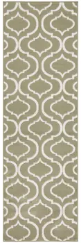 7' Olive Green and Ivory Trellis Non Skid Runner Rug