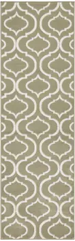 7' Olive Green and Ivory Trellis Non Skid Runner Rug