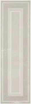 8' Gray and Ivory Geometric Non Skid Runner Rug