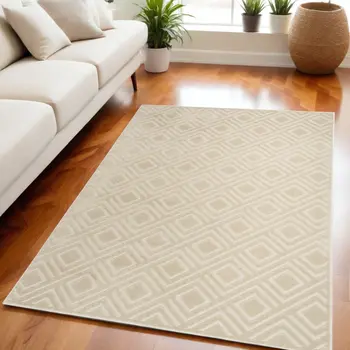 5' X 7' Beige Geometric Area Rug