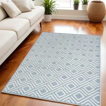 5' X 7' Blue Geometric Area Rug