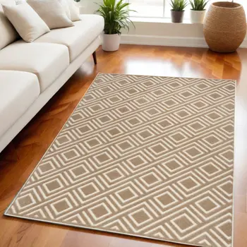5' X 7' Brown Geometric Area Rug