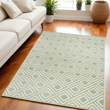 5' X 7' Green Geometric Area Rug