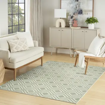 5' X 7' Green Geometric Area Rug
