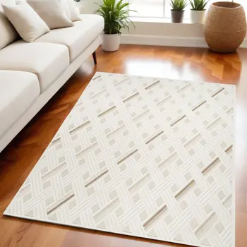 5' X 7' Cream Geometric Area Rug