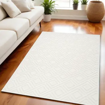 5' X 7' Cream Geometric Area Rug