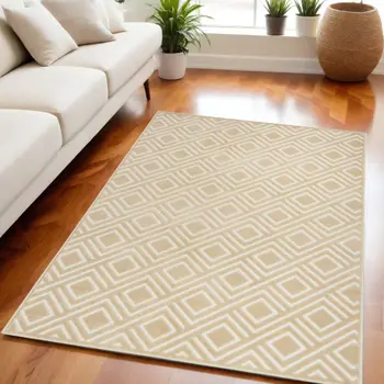 5' X 7' Tan Geometric Area Rug