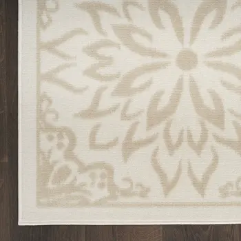 7' X 10' Beige and Ivory Floral Non Skid Area Rug