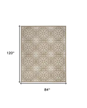 7' X 10' Taupe and Ivory Floral Non Skid Area Rug
