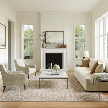 7' X 10' Taupe and Ivory Floral Non Skid Area Rug