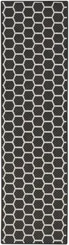 8' Black And Ivory Geometric Indoor Outdoor Runner Rug
