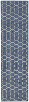 8' Blue And Ivory Geometric Indoor Outdoor Runner Rug