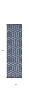 8' Blue And Ivory Geometric Indoor Outdoor Runner Rug
