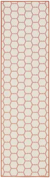 8' Coral And Ivory Geometric Indoor Outdoor Runner Rug