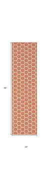 8' Coral And Ivory Geometric Indoor Outdoor Runner Rug