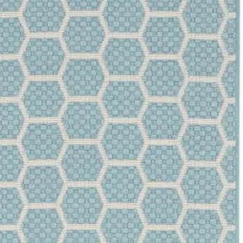 10' Aqua And White Geometric Indoor Outdoor Runner Rug