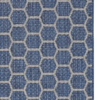 10' Blue And Ivory Geometric Indoor Outdoor Runner Rug