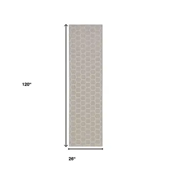 10' Gray And Ivory Geometric Indoor Outdoor Runner Rug