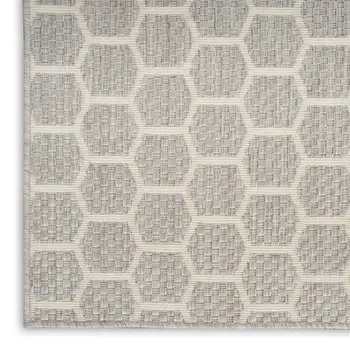 10' Gray And Ivory Geometric Indoor Outdoor Runner Rug