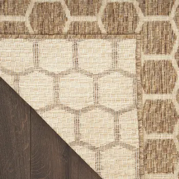 10' Natural And Beige Geometric Indoor Outdoor Runner Rug