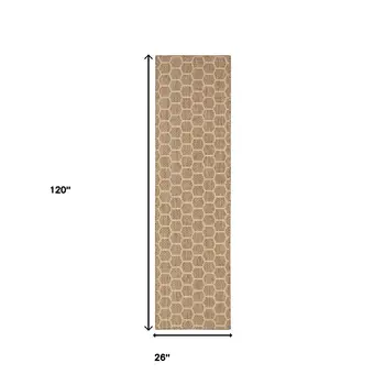 10' Natural And Beige Geometric Indoor Outdoor Runner Rug